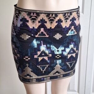 Express Sequin Geometric Print Mini Skirt Size M